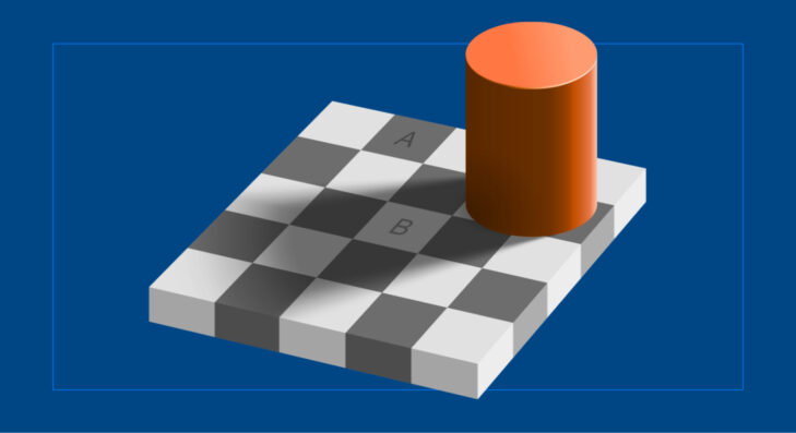 Иллюзия с тенью на шахматной доске